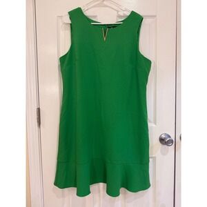 Leslie Fay Green Sleeveless‎ Ruffle Hem Dress Gold Accent Size 16